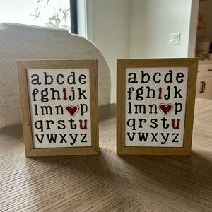 New 2 Small Wooden Alphabet Love & Hearts Freestanding Decorative Plaque Signs